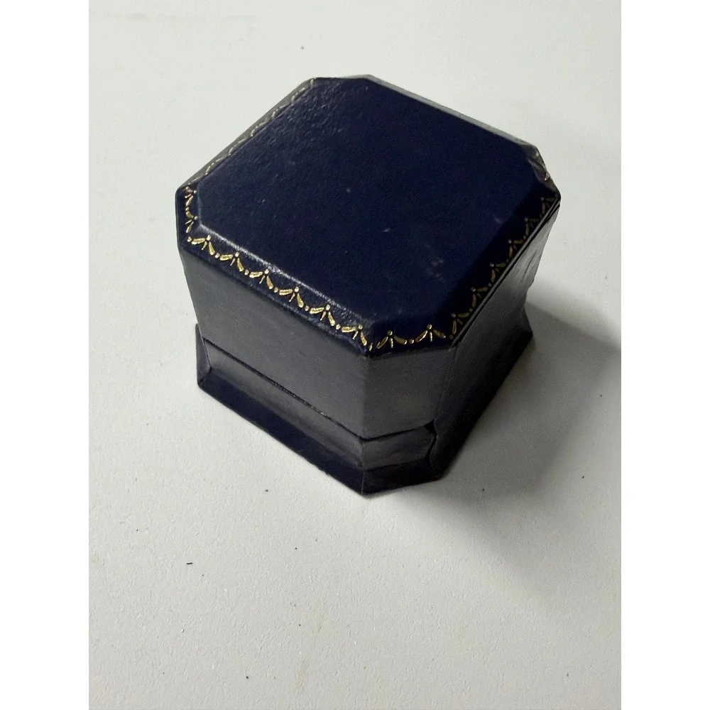 Vintage Bailey Banks & Biddle Navy Blue Octagon Leatherette Ring Box